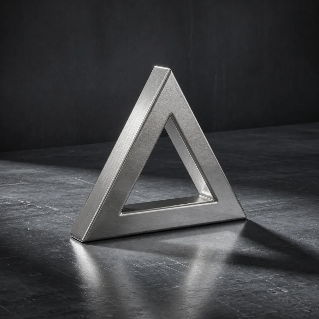 Un logo 3D de metal cepillado cuya luz principal se estira en una franja a lo largo de la veta en lugar de formar un brillo puntual