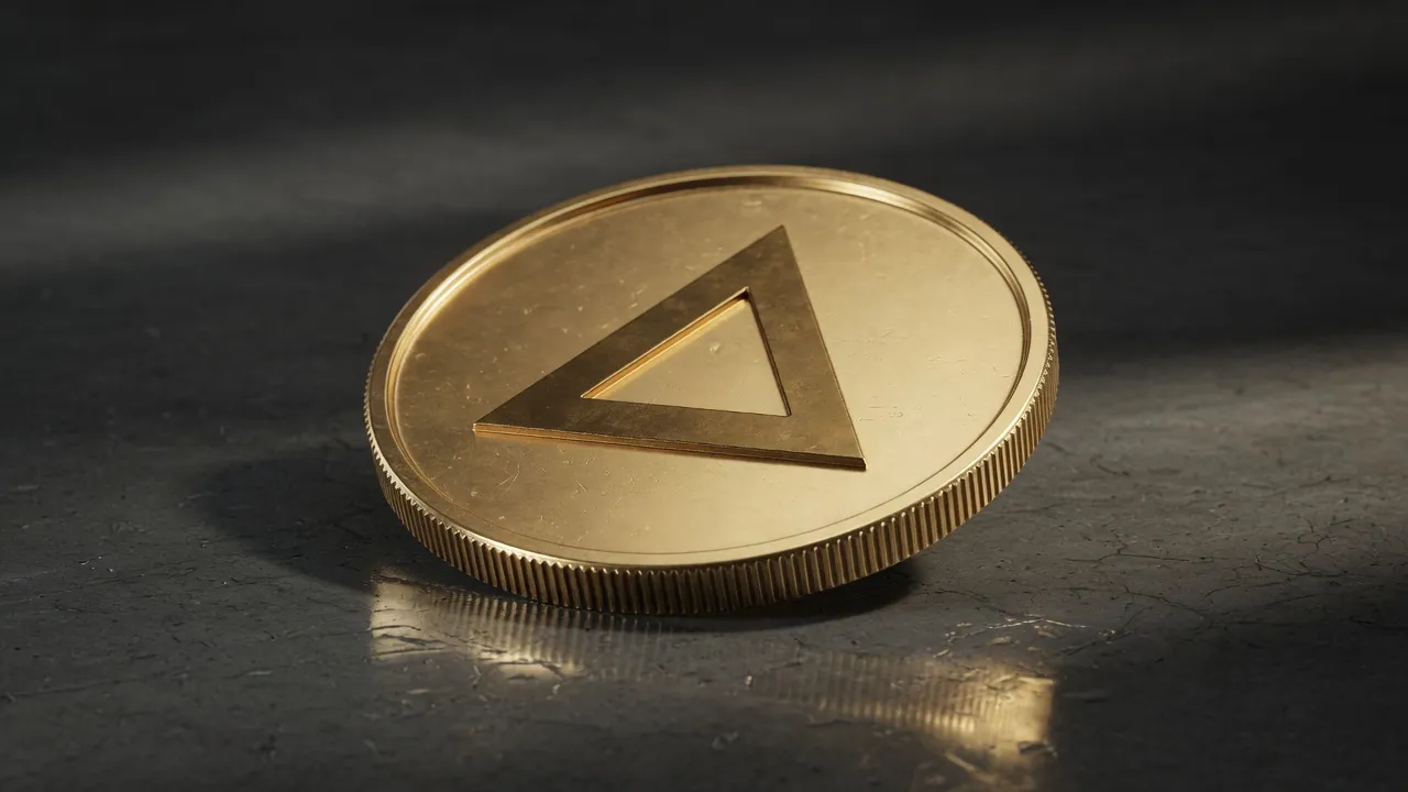 Gold 3D coin with a raised triangular mark, made in the 3D coin generator