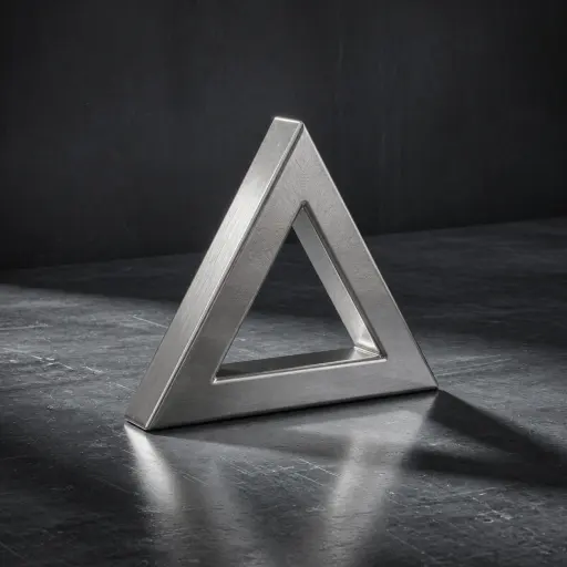 Un logo 3D de metal cepillado con un reflejo de veta direccional
