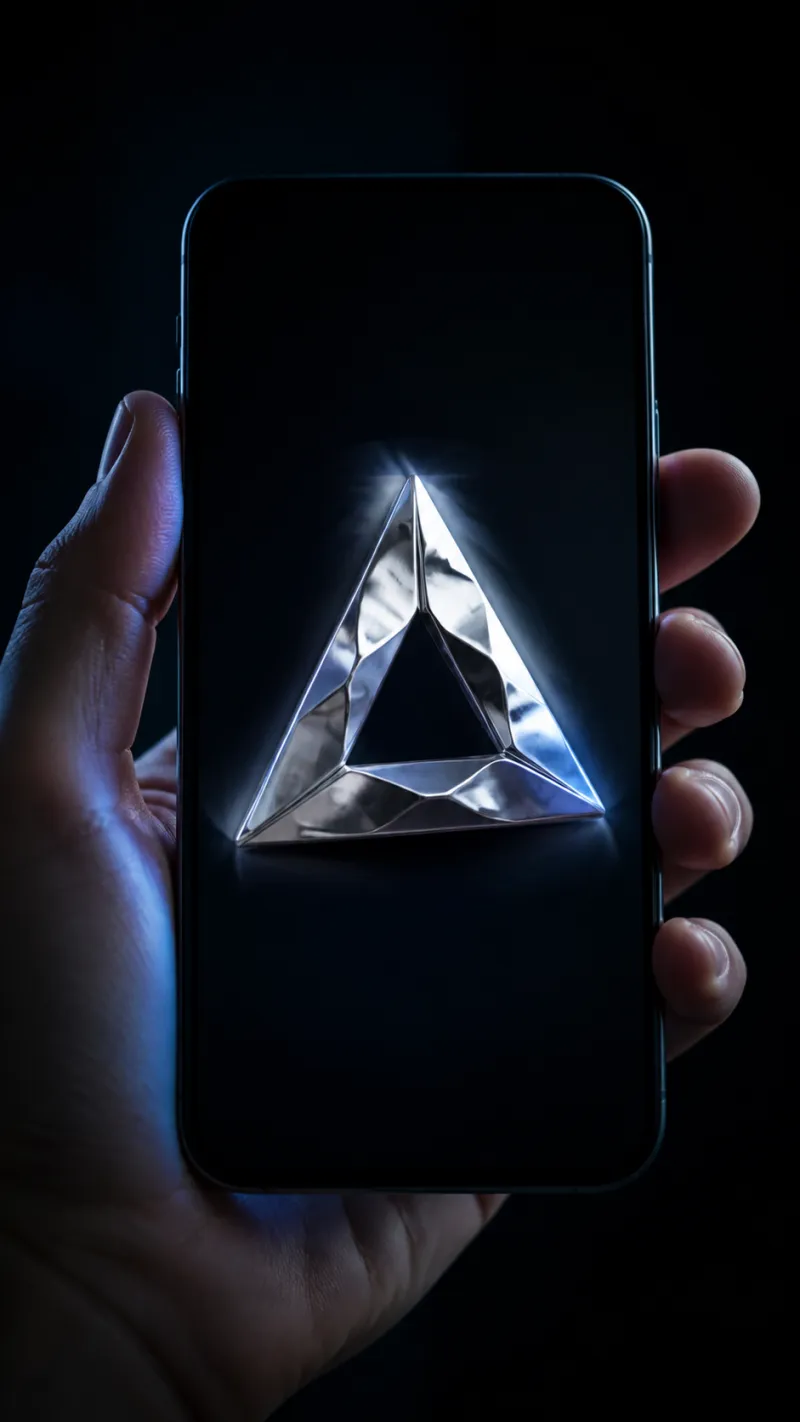 Un clip de logo 3D reproduciéndose a pantalla completa en un teléfono sostenido en vertical